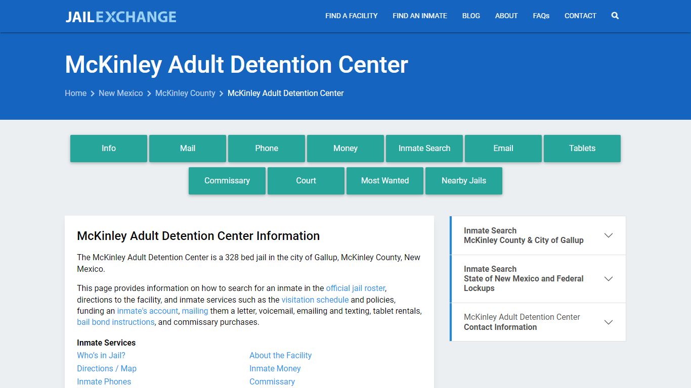 McKinley Adult Detention Center, NM Inmate Search, Information